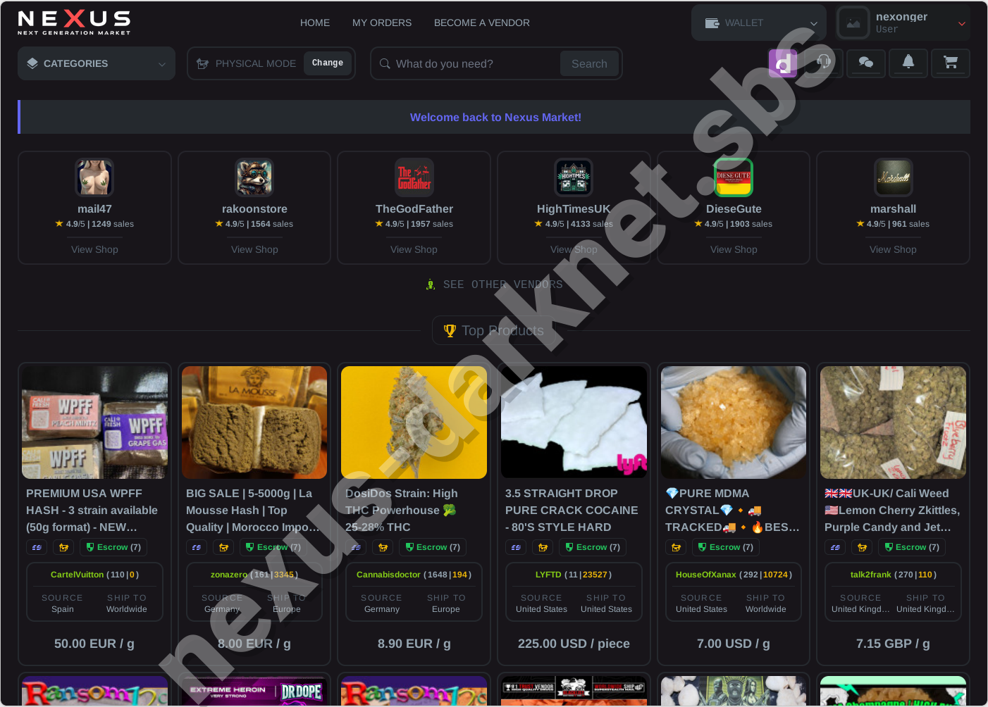 Nexus marketplace homepage March 2026 — current Nexus market link landing